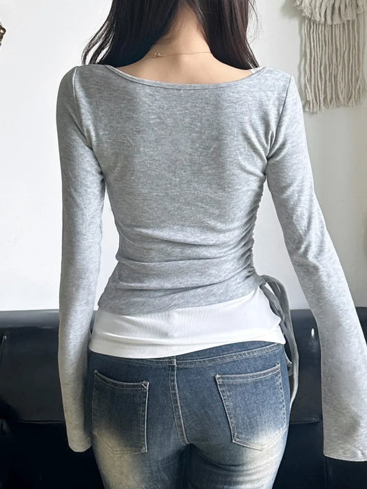 Casual Slim Bandage Sweet Square Collar Knit Top knittop-250126