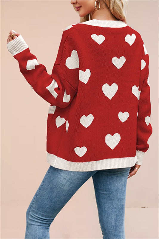 Heart Pocket V Neck Cardigan