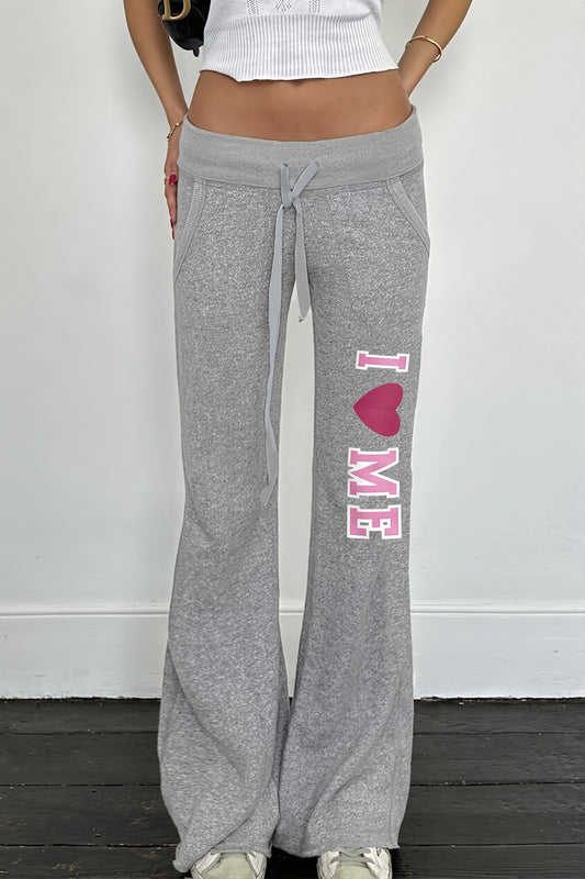 Letter Print Drawstring Straight Pants