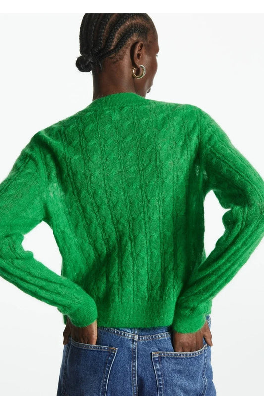 Mohair Blend Cable Knit Cardigan