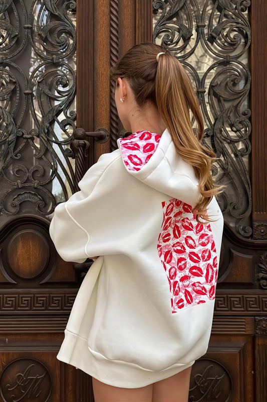 Lipstick Print Casual Oversize Hoodie