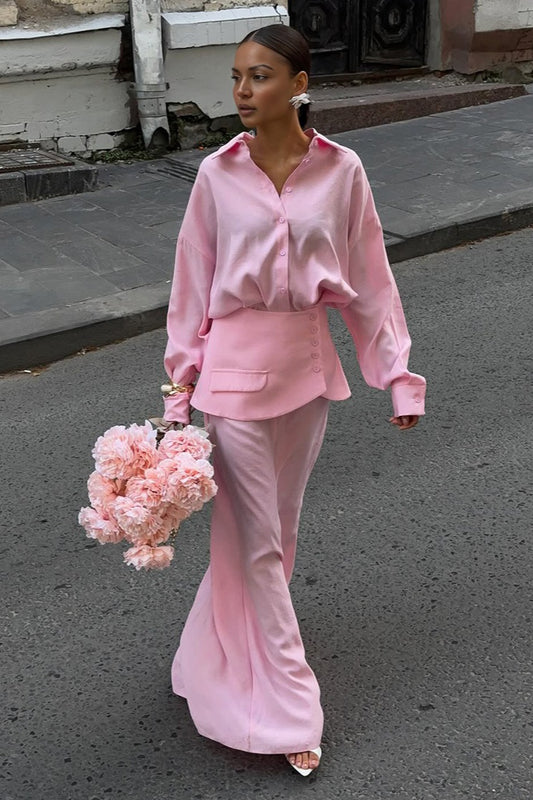 Elegant Creative Street Style Solid Long Sleeve Shirtdress Two Piece Set