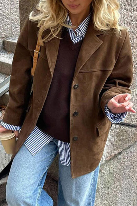 Manteau long en daim avec ceinture