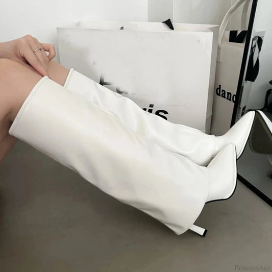 Celebration Contemporary Knee-High Folded Western Boot WHITE / 35