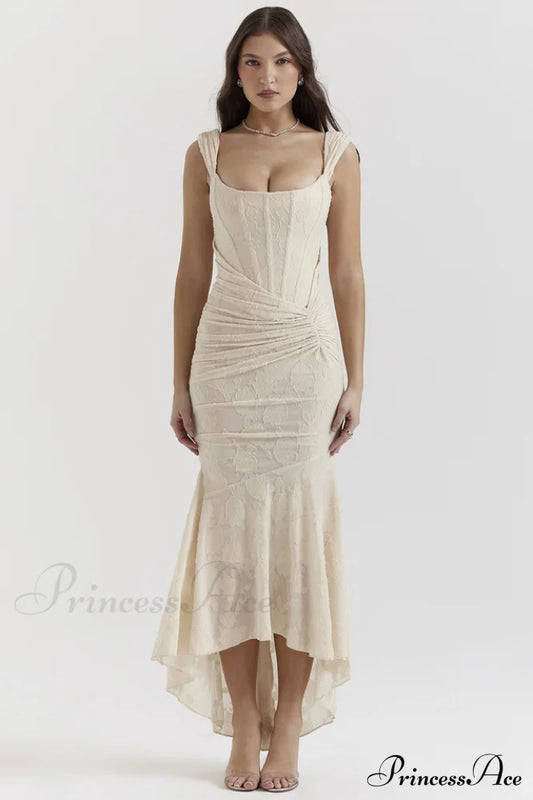 Robe longue à fleurs blanche et charmante de couleur crème rétro Cesca