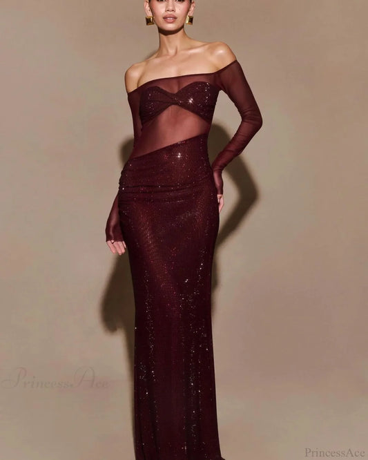 Chic One-Shoulder Rhinestone Fitted Prom Dress red / XS promdress-250223