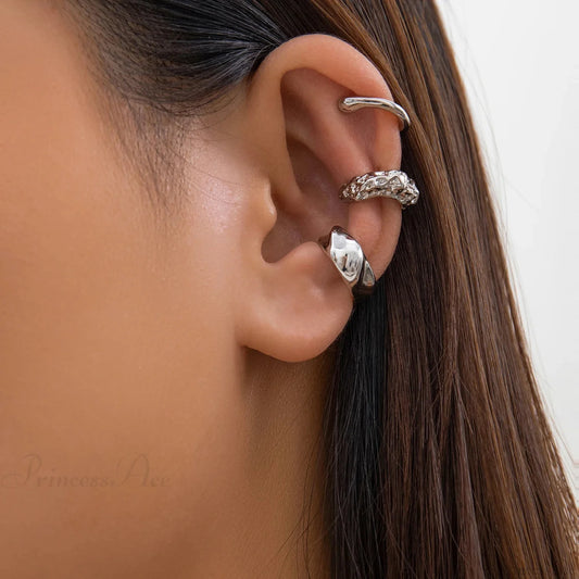 Chunky Metallic No Piercing Clamp Ear Cuff Earring