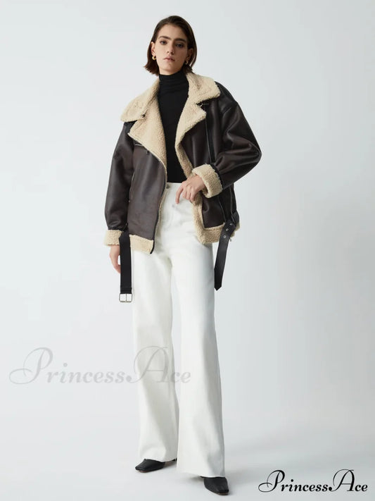 Classic Sherpa Lined Trendy Shearling Leather Flight Jacket Fleece Jackets