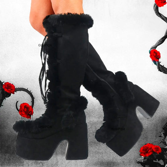 Cold Fur Bulky Heel Platform Gothic Boot