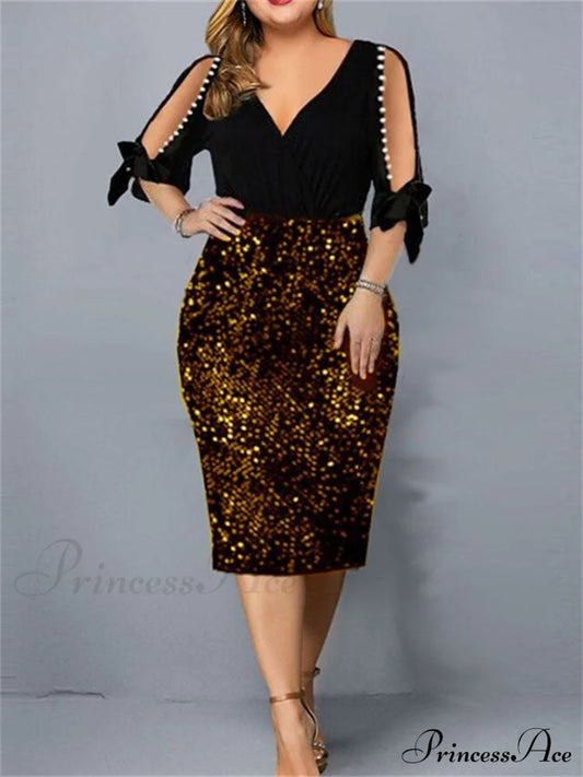 Cold Shoulder Graceful Striped Cropped Sweater Gold / S Dresses