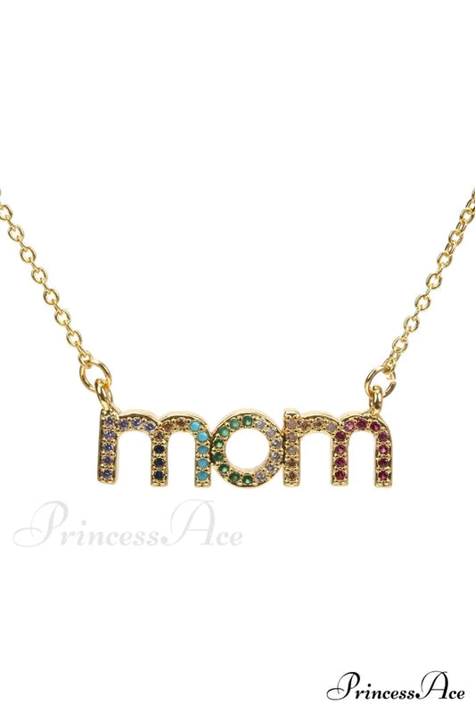 Colorful Zicron Necklace With Mom And Butterfly Design Gold / Jewelry