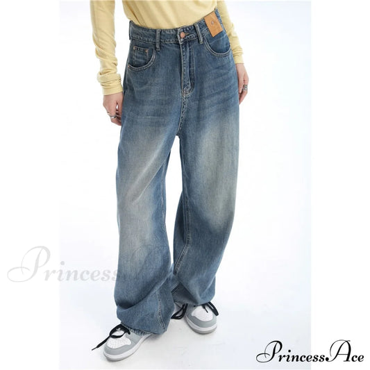 Contrasting Wide Colors For Pants Jeans High Blue Waist Leg With Women