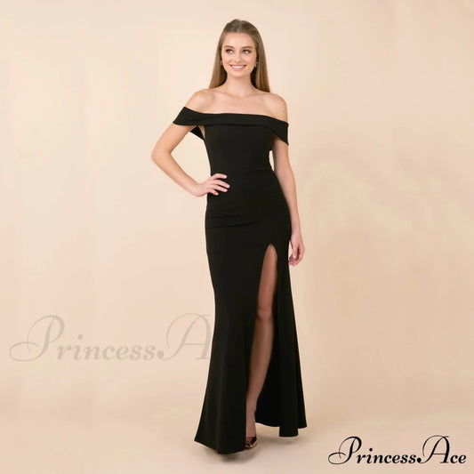 Coralie Off Shoulder Charming Front Slit Dress Black / S S.o. Long Dresses