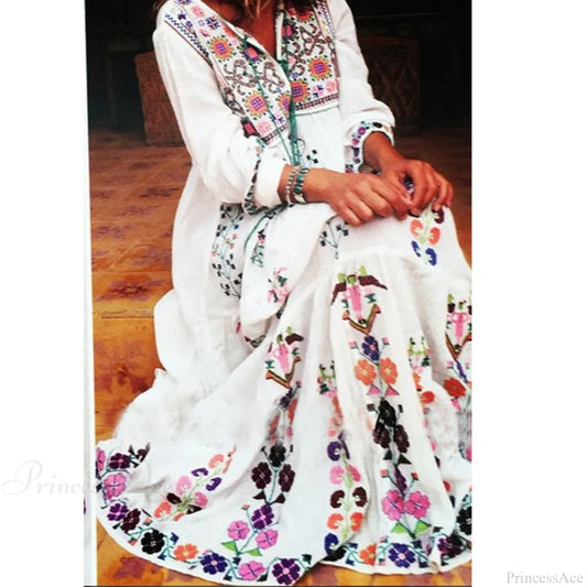 Cotton Floral Embroidered Maxi Dress bohodress-250126