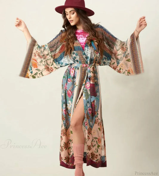 Cotton Kimono Floral Printed Boho Beach Cover Up bohocoverup-250126