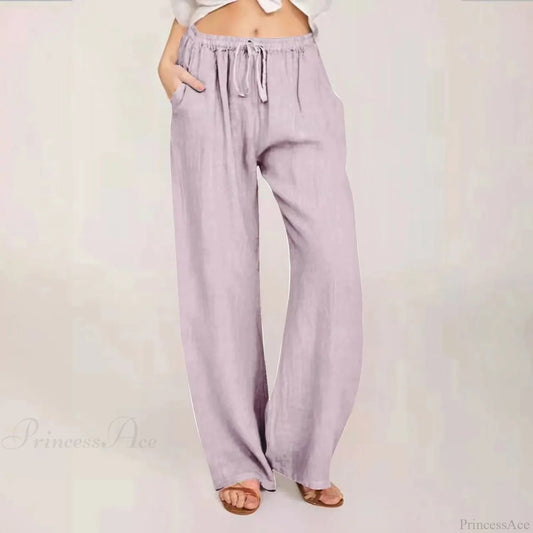 Cotton Linen Palazzo Wide Leg Pants Purple / S