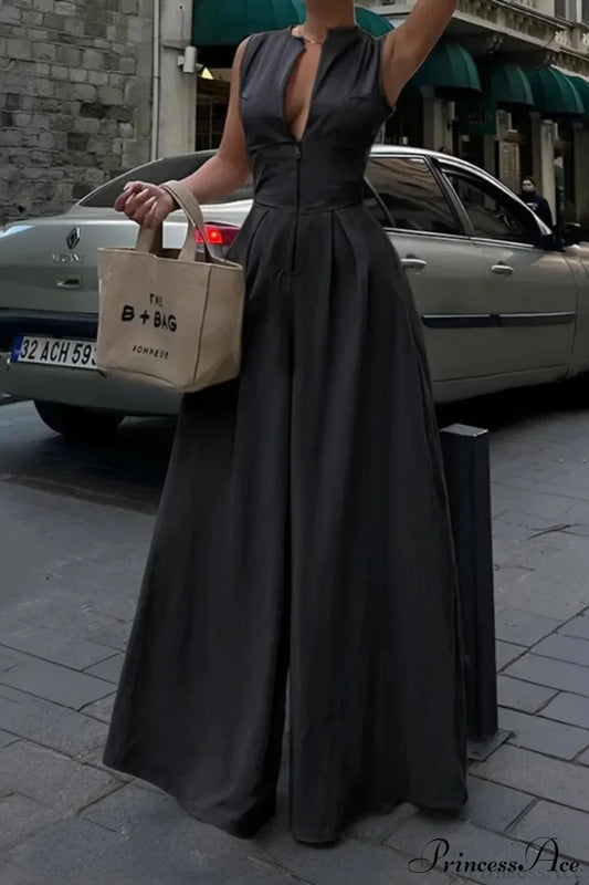 Cotton Zippered Sleeveless Pocket Maxi Dress BLACK / S