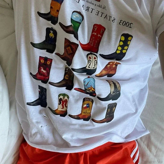 Cowboy Boots Retro Graphic T-shirt WHITE / S t-shirt-250223