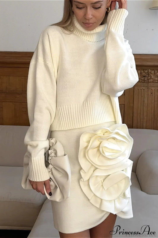 Crew Neck Thick Solid Short Sweater White / M