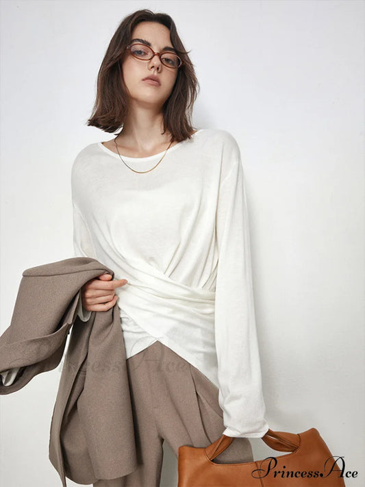 Criss Cross Back Trendy Buttoned Long Sleeve Shirt Off-White / Xs T-Shirts