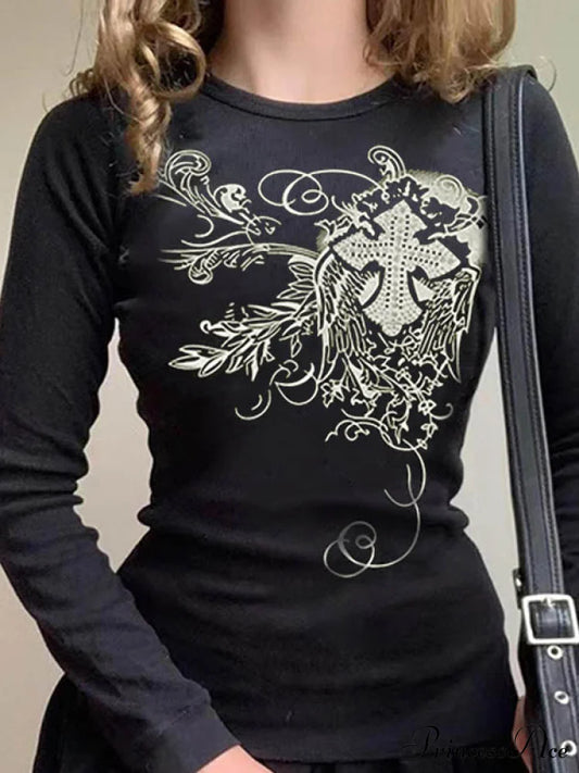 Cross Charming Portrait Necklace Black / S Long Sleeves