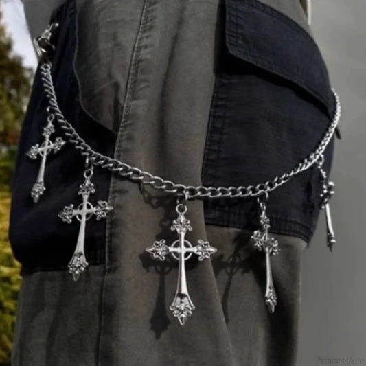 Cross Gothic Metal Waist Chain Belt WHITE