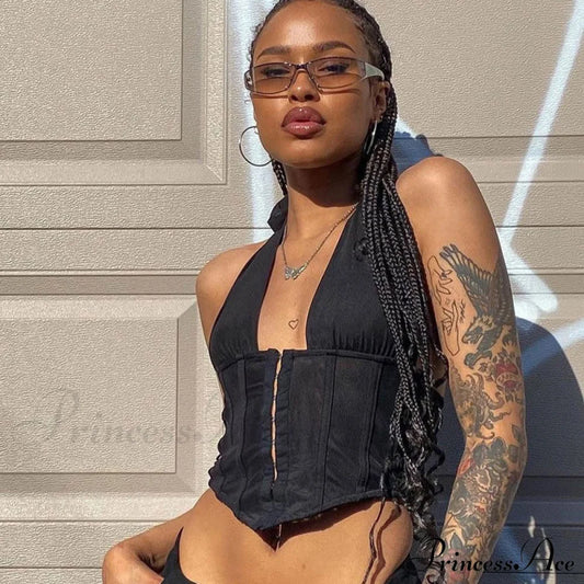 Curved Hem Graceful Cropped Tank Top S / Black Crop Tops