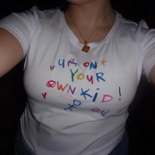 Cute Letter Print Crop Top T-shirt WHITE / S t-shirt-250223