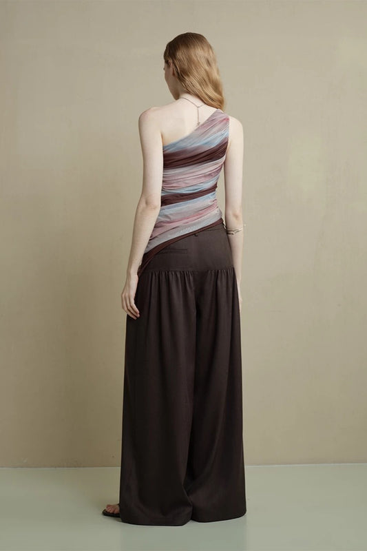 Vintage Soft Ruched Wide-Leg Pants