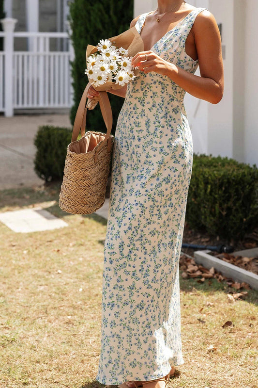 Slip V Neck Backless Floral Dress