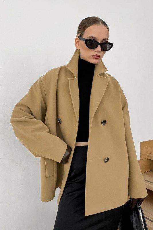 Veste croisée en laine marron épaisse