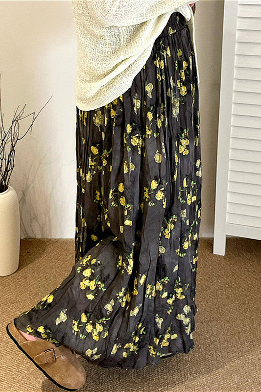 High Waist Plus Size Floral A Line Skirt
