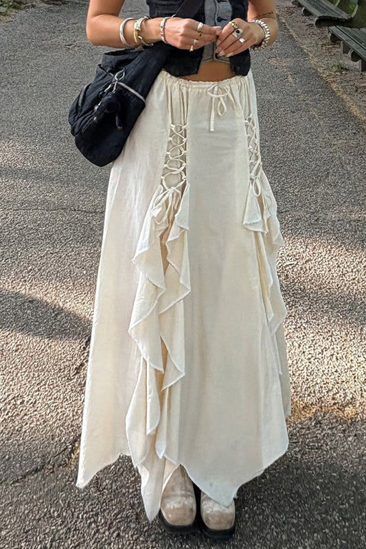 Ruffled Asymmetrical Midi Skirt