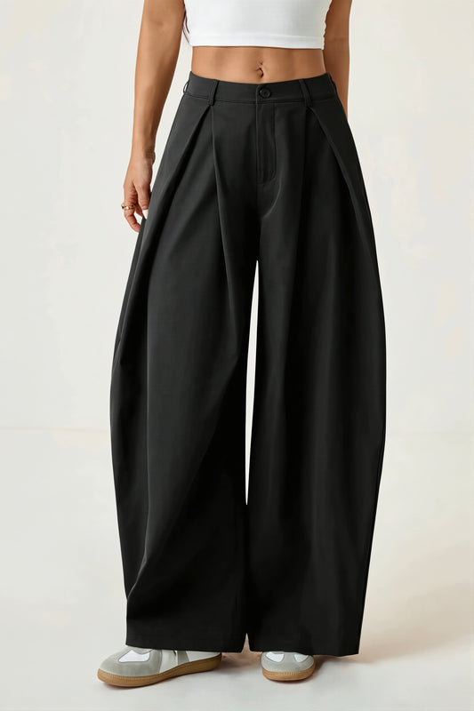 Pleated Barrel Leg Relaxed Pants