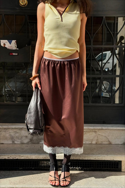 Lace Trim A-Line Maxi Skirt