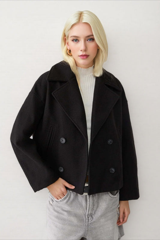 Oversized Lapel Wool Blend Jacket XS / Black