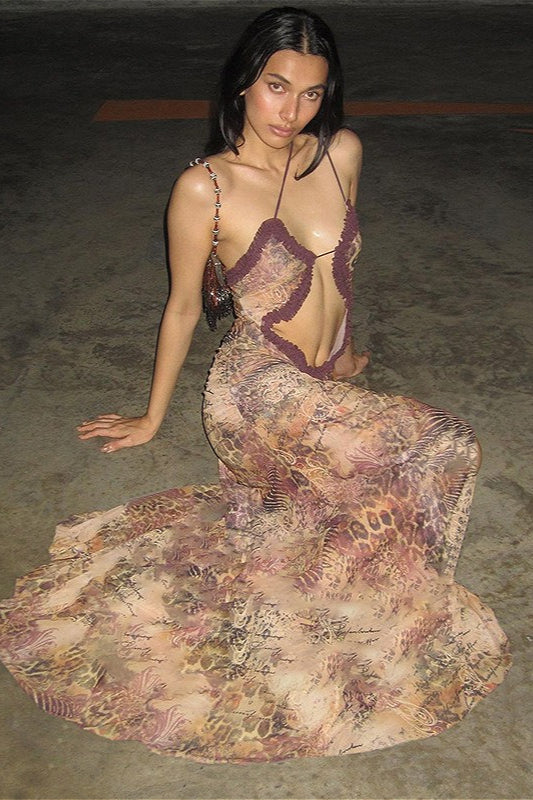 Robe longue courte sans manches à ourlet à volants et fleurs