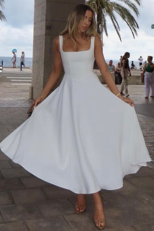 Solid Square Neck Sleeveless Cocktail Dress