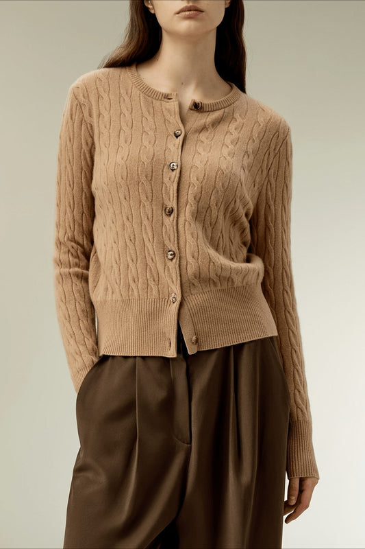 Elegant Cable Knit Button Cardigan Sweater