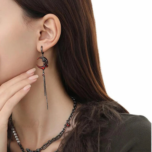 Dark Black Skull Awl Rock Declaration Earring red