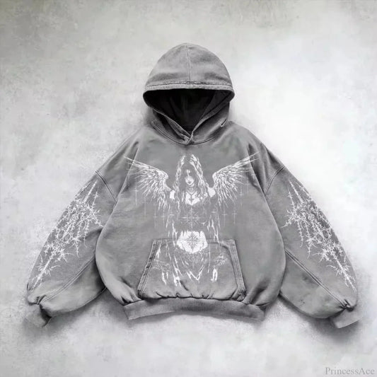 Dark Crimson Oversize Zipper Hoodie gray / M