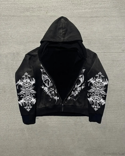 Dark Demon Letter Zip Hoodie
