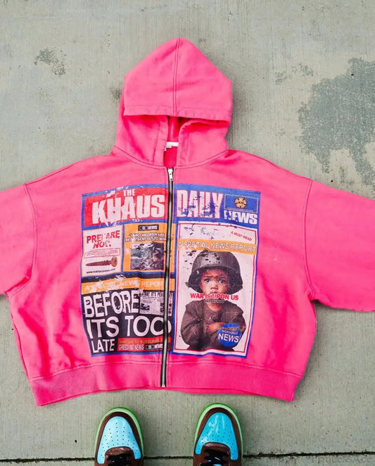 Dark Demonic Destroyer Zip Hoodie Pink / S