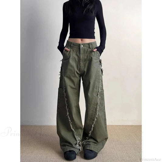 Dark Green Loose Denim Trouser army green / S