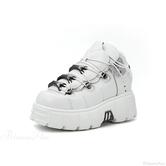 Dark Lace-Up Elevated Ankle Sneaker White / 36