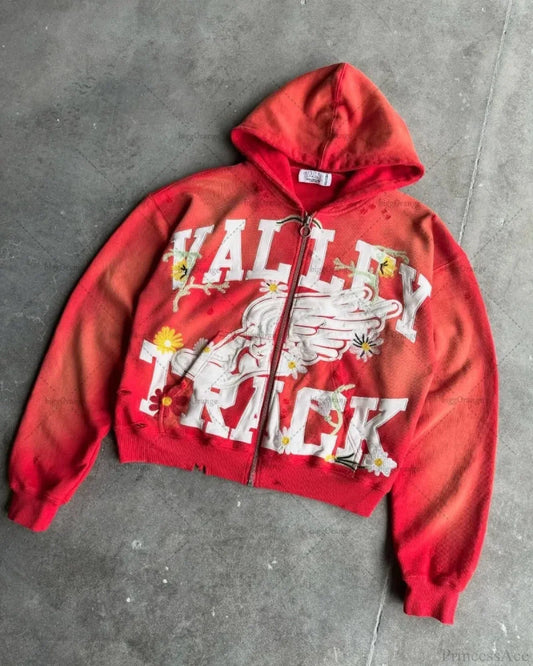 Dark Letter Huge Zip Hoodie red / S