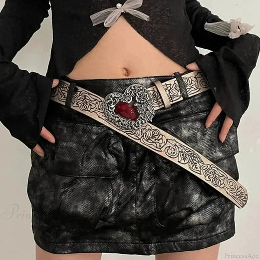 Dark Rebel 2000 Heart Clasp Belt red