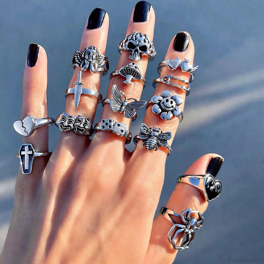 Dark Skull Blossom Seraphim Butterfly Band silver1