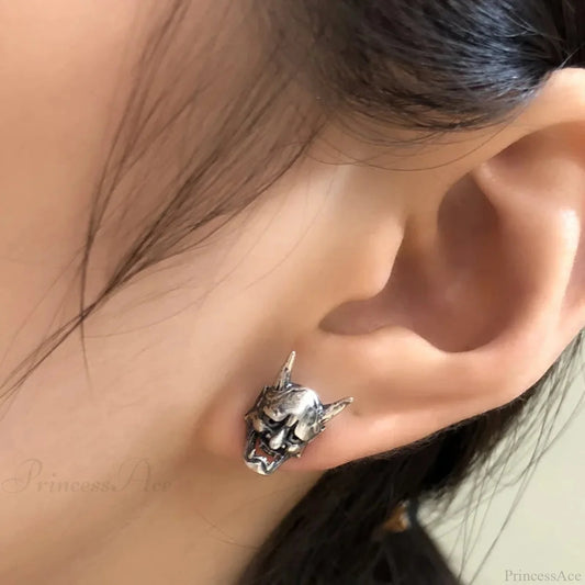 Dark Skull Stainless Steel C Shape Earring Silver