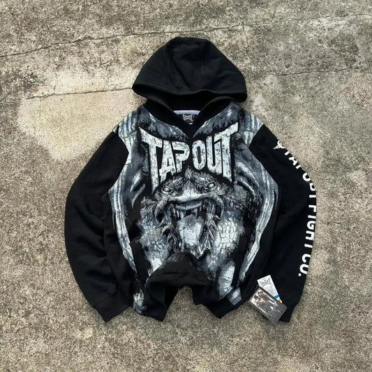 Dark Vintage Letter Print Zip Hoodie black1 / S
